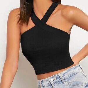 SHEIN EZwear Ribbed Knit Cropped Halter Top (XS)